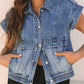 Button Up Cap Sleeve Denim Jacket