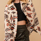 Geometric Button Up Long Sleeve Sherpa Jacket