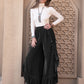 Ruffle Trim Wide Leg Slit Pants