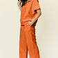 Double Take Full Size Texture Half Zip Short Sleeve Top and Pants Set