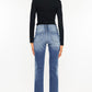 High Rise Hem Detail Slim Straight Jeans