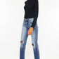 High Rise Hem Detail Slim Straight Jeans