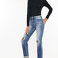 High Rise Hem Detail Slim Straight Jeans