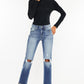 High Rise Hem Detail Slim Straight Jeans