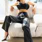 Vegan Leather Wide Leg Pants