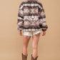 Aztec Teddy Mock Neck Zip Up Pullover