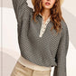 Oversized Two-Tone Textured Long Sleeve Top