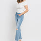 High Rise Frayed Hem Crop Straight Jeans