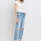 High Rise Frayed Hem Crop Straight Jeans