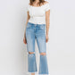 High Rise Frayed Hem Crop Straight Jeans