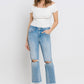 High Rise Frayed Hem Crop Straight Jeans