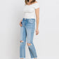 High Rise Frayed Hem Crop Straight Jeans