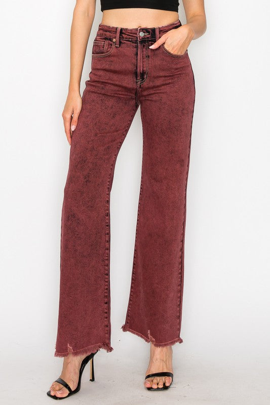 TUMMY CONTROL BURGUNDY HIGH RISE FLARE JEANS