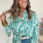 Women Print Smocked Cuff Buttoned Loose Shirt