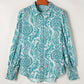 Women Print Smocked Cuff Buttoned Loose Shirt