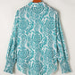 Women Print Smocked Cuff Buttoned Loose Shirt