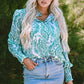 Women Print Smocked Cuff Buttoned Loose Shirt