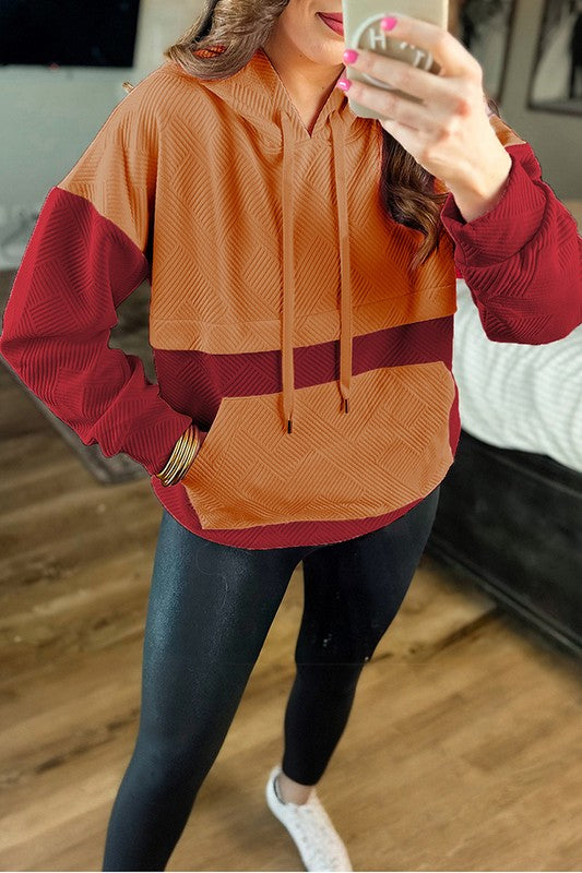 Color Block Kangaroo Pocket Drop Shoulder Hoodie