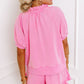 Pink Half Zip Puff Sleeve Top and Ruffle Shorts Set