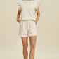 Double Take Full Size Texture Round Neck Ruffle Sleeve Top and Shorts Set