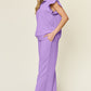 Double Take Texture Ruffle Short Sleeve Top and Drawstring Wide Leg Pants Set