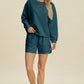 Double Take Full Size Texture Round Neck Long Sleeve Top and Shorts Set