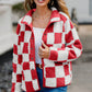 Checkered Snap Down Long Sleeve Teddy Jacket