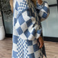 Checkered Open Front Long Sleeve Cardigan