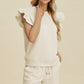 Double Take Full Size Texture Round Neck Ruffle Sleeve Top and Shorts Set