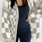 Checkered Open Front Long Sleeve Cardigan