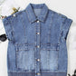 Button Up Cap Sleeve Denim Jacket