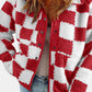 Checkered Snap Down Long Sleeve Teddy Jacket