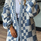 Checkered Open Front Long Sleeve Cardigan