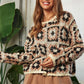 Crochet Patchwork Round Neck Pullover Sweater Top