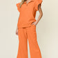 Double Take Texture Ruffle Short Sleeve Top and Drawstring Wide Leg Pants Set