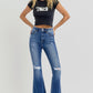 RISEN Full Size High Rise Distressed Raw Hem Flare Jeans