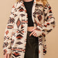 Geometric Button Up Long Sleeve Sherpa Jacket