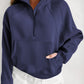 Black Fleece Lined Zip Up Stand Collar Thumbhole Sleeve Sweatshirt