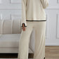 Contrast Trim Round Neck Top and Pants Sweater Set