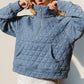 Double Take Half Zip Long Sleeve Quilted Sweatshirt with Pocket