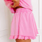 Pink Half Zip Puff Sleeve Top and Ruffle Shorts Set