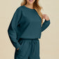 Double Take Full Size Texture Round Neck Long Sleeve Top and Shorts Set