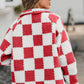 Checkered Snap Down Long Sleeve Teddy Jacket