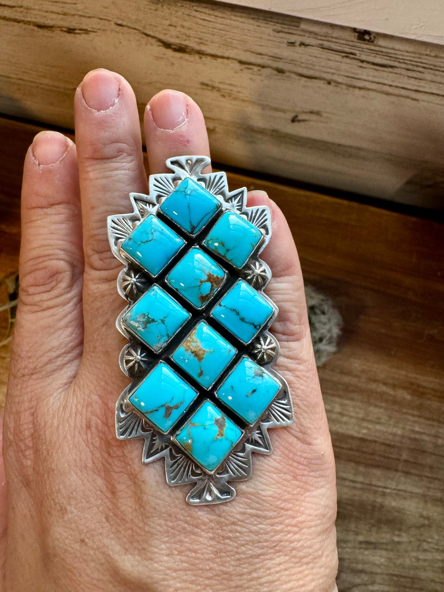 Big Ring - 7.5- kingman turquoise ring and sterling silver