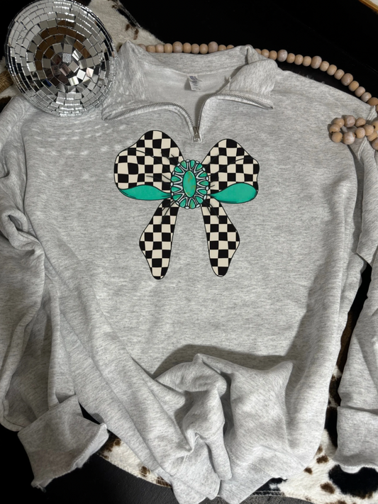 Checkered bow  quarter zip