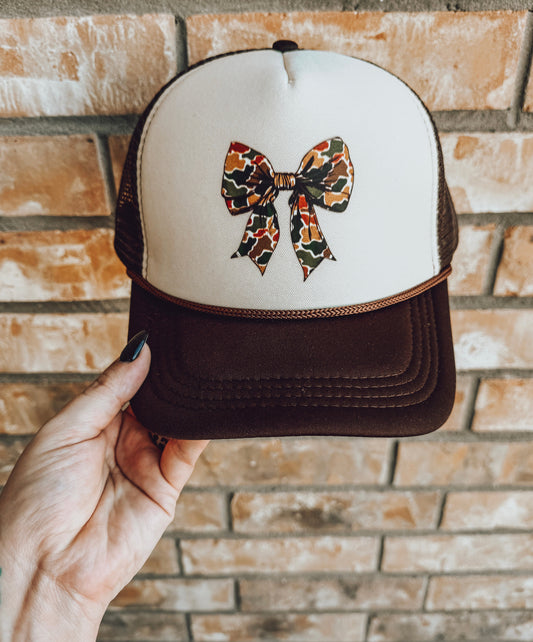 Camo Bow Hat - Tan & Brown