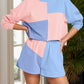 Color Block Round Neck Top and Shorts Set