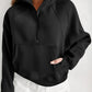 Black Fleece Lined Zip Up Stand Collar Thumbhole Sleeve Sweatshirt