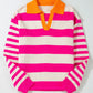 Contrast Stripes Johnny Collar Long Sleeve Sweater