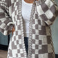 Checkered Open Front Long Sleeve Cardigan